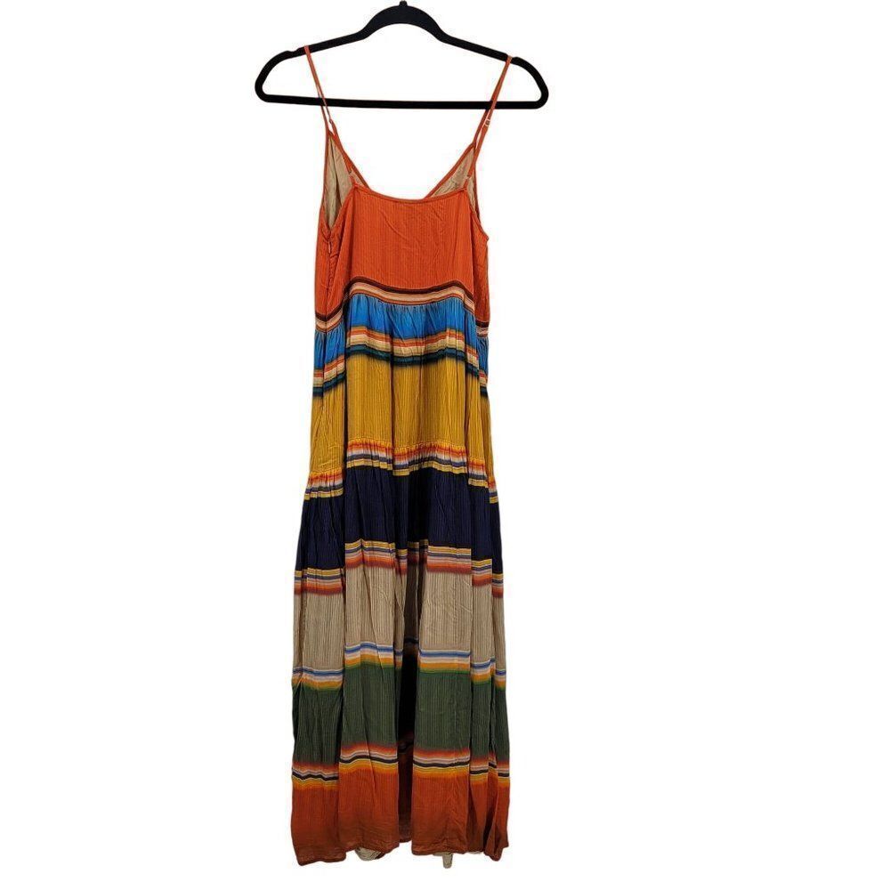 Anthropologie Tanvi Kedia V-Neck Colorblock Midi Dress M Sleeveless Tiered Pleat - Picture 7 of 10